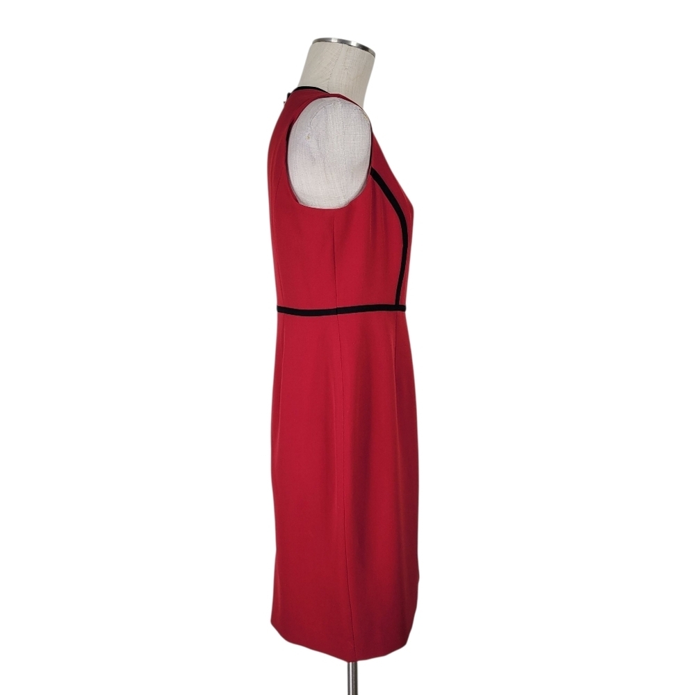 Kasper Dress Size 10P Red Black Trim Sleeveless Kick Pleat Back Zipper Lined - Picture 3 of 10